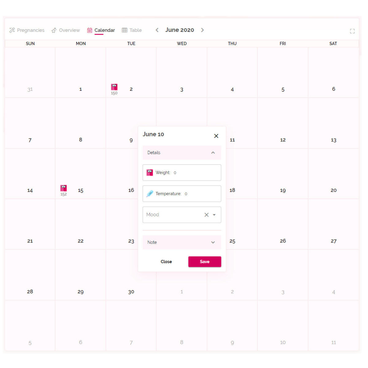 Logging Weight in Pregnancy Tracker